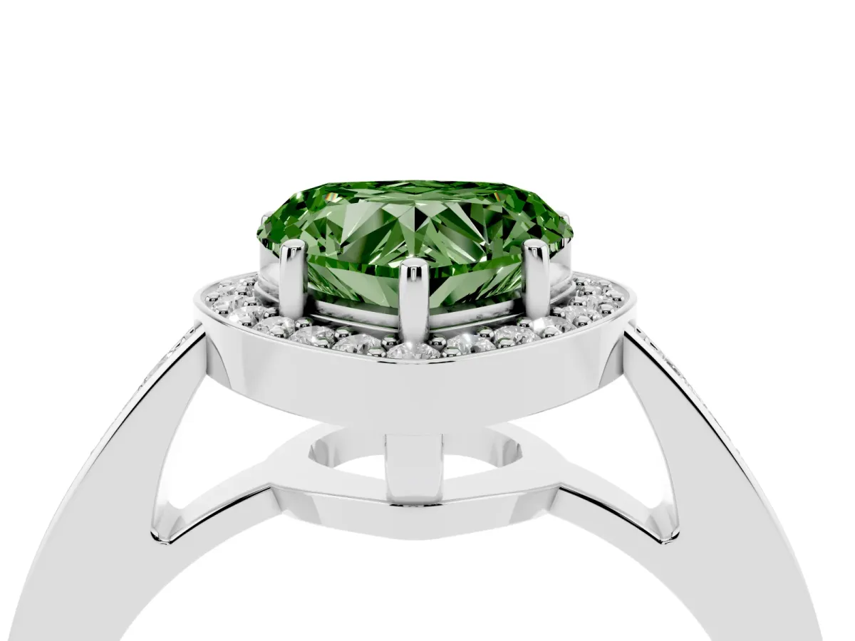 Fancy Green Heart Cut Halo Pavé Diamond Engagement Ring with Bezel Setting Silver