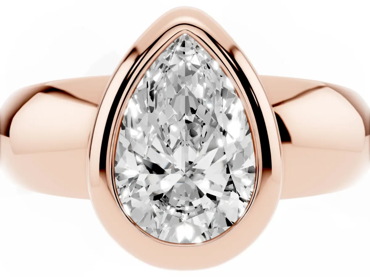 Bezel Set Pear Cut Solitaire Ring with Wide Band Rose gold