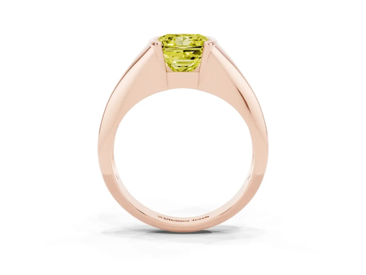 Fancy Yellow Princess Cut Solitaire Tension Set Diamond Ring Rose gold