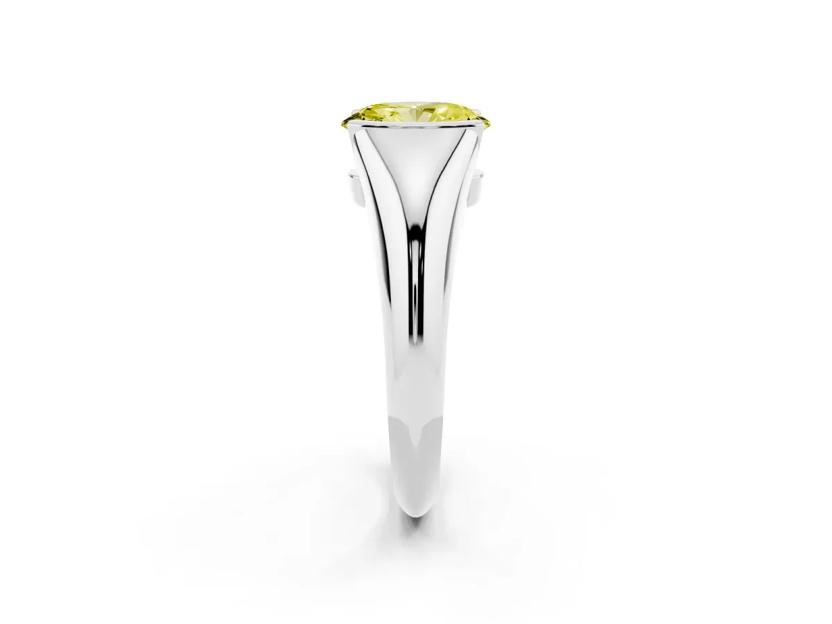 Fancy Yellow Oval Cut Solitaire Tension Set Diamond Ring Silver