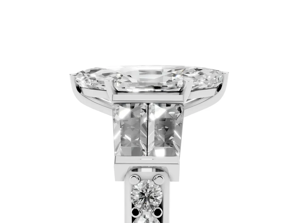 Marquise Cut Diamond Engagement Ring with Baguette Side Stones and Channel Set Band Platinum
