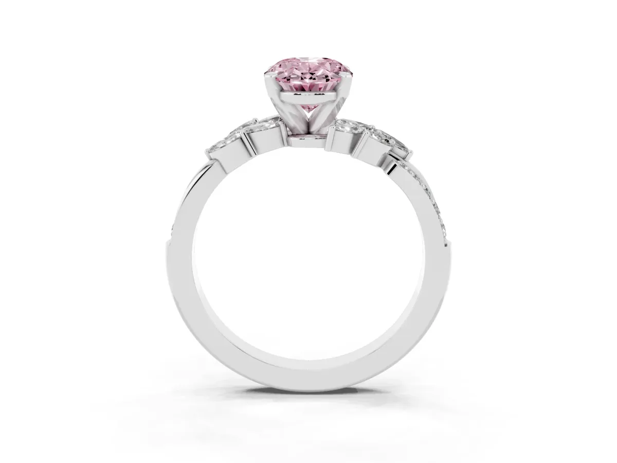 Fancy Pink Oval Cut Solitaire Marquise Twist Band with Six-Prong Setting Silver