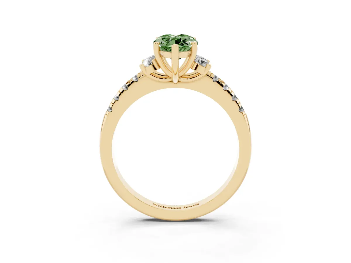 Fancy Green Marquise Cut Diamond Three-Stone Pave Band with Four-Prong Setting Yellow gold