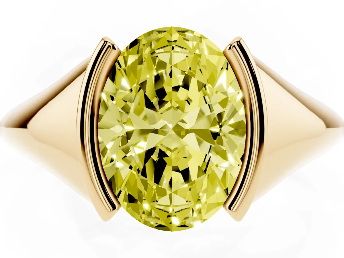 Fancy Yellow Oval Cut Solitaire Tension Set Diamond Ring Yellow gold