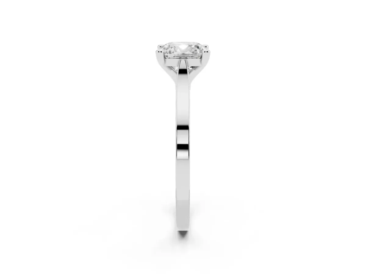 Cushion Cut Solitaire Diamond Ring with Four-Prong Setting and Tapered Band Silver