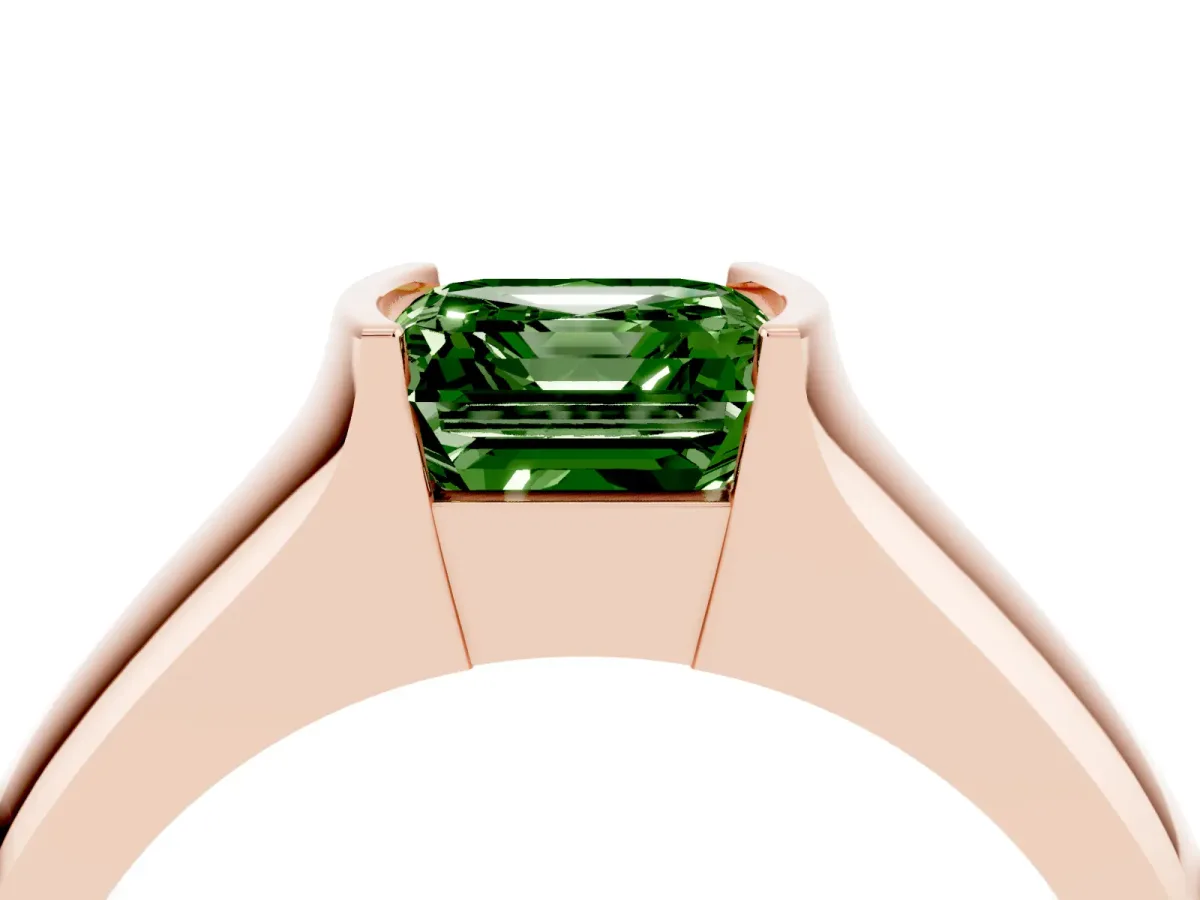 Fancy Green Asscher Cut Solitaire Bezel Set Diamond Ring with Wide Band Rose gold