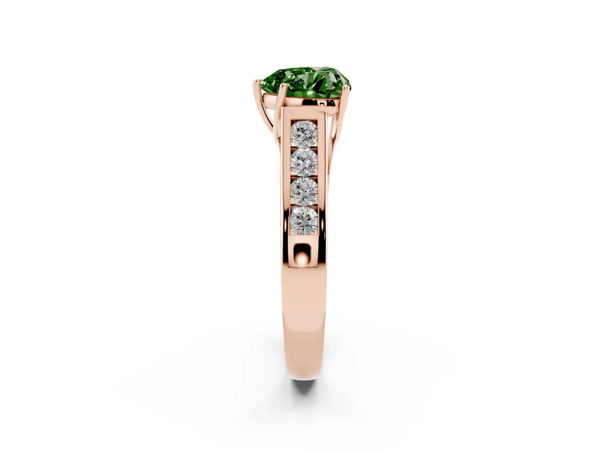 Fancy Green Heart Cut Brilliant Channel-Set Solitaire Ring with Four-Prong Setting Rose gold