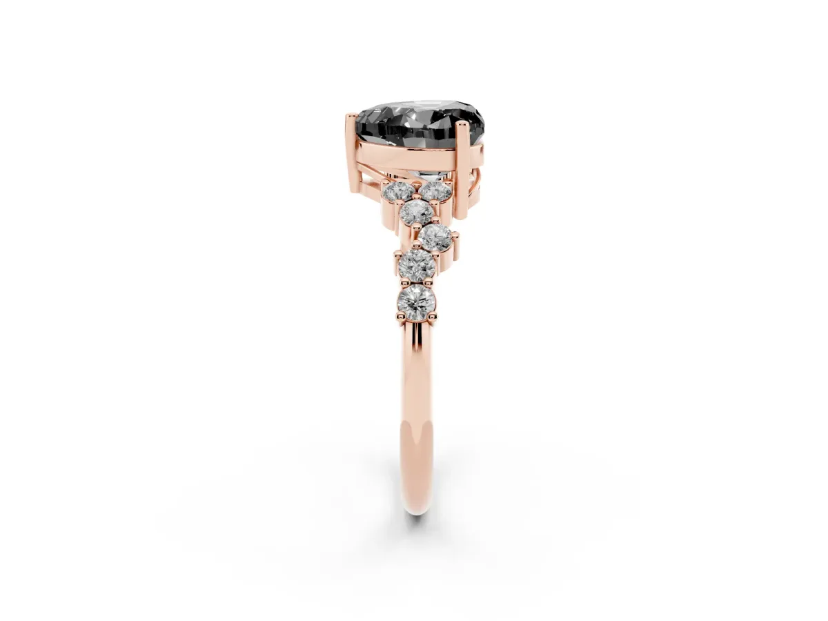Fancy Black Heart Cut Diamond Scattered Round Accent Ring with Prong Setting Rose gold