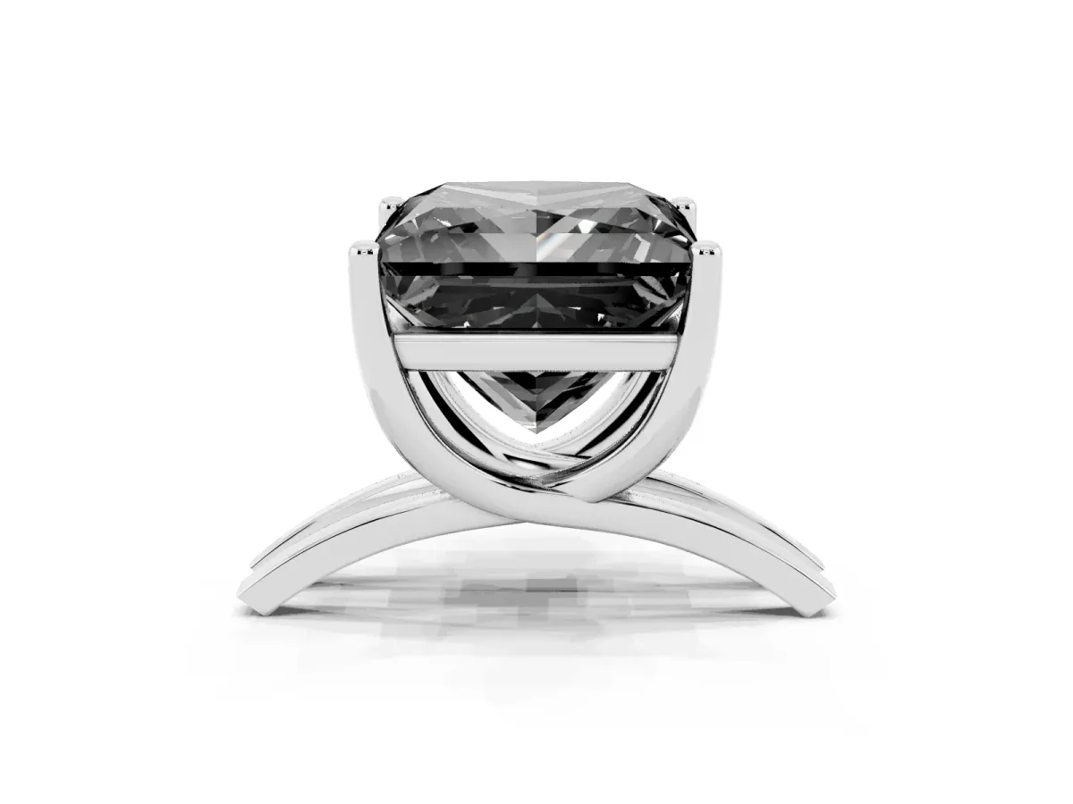 Fancy Black Princess Cut Cut Diamond Solitaire Engagement Ring with Tapered Plain Band and Four-Prong Setting White gold
