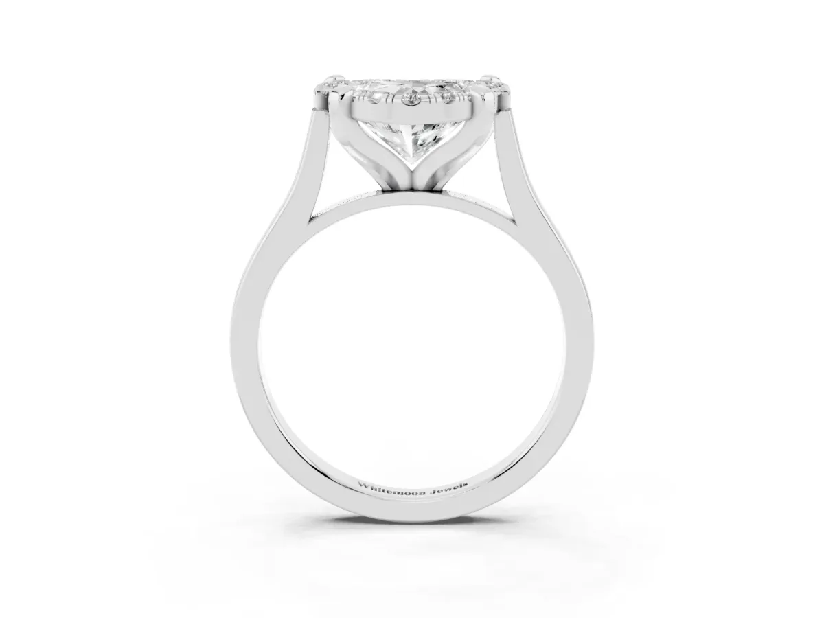 Heart Cut Diamond Cluster Halo Solitaire with Four-Prong Setting Silver