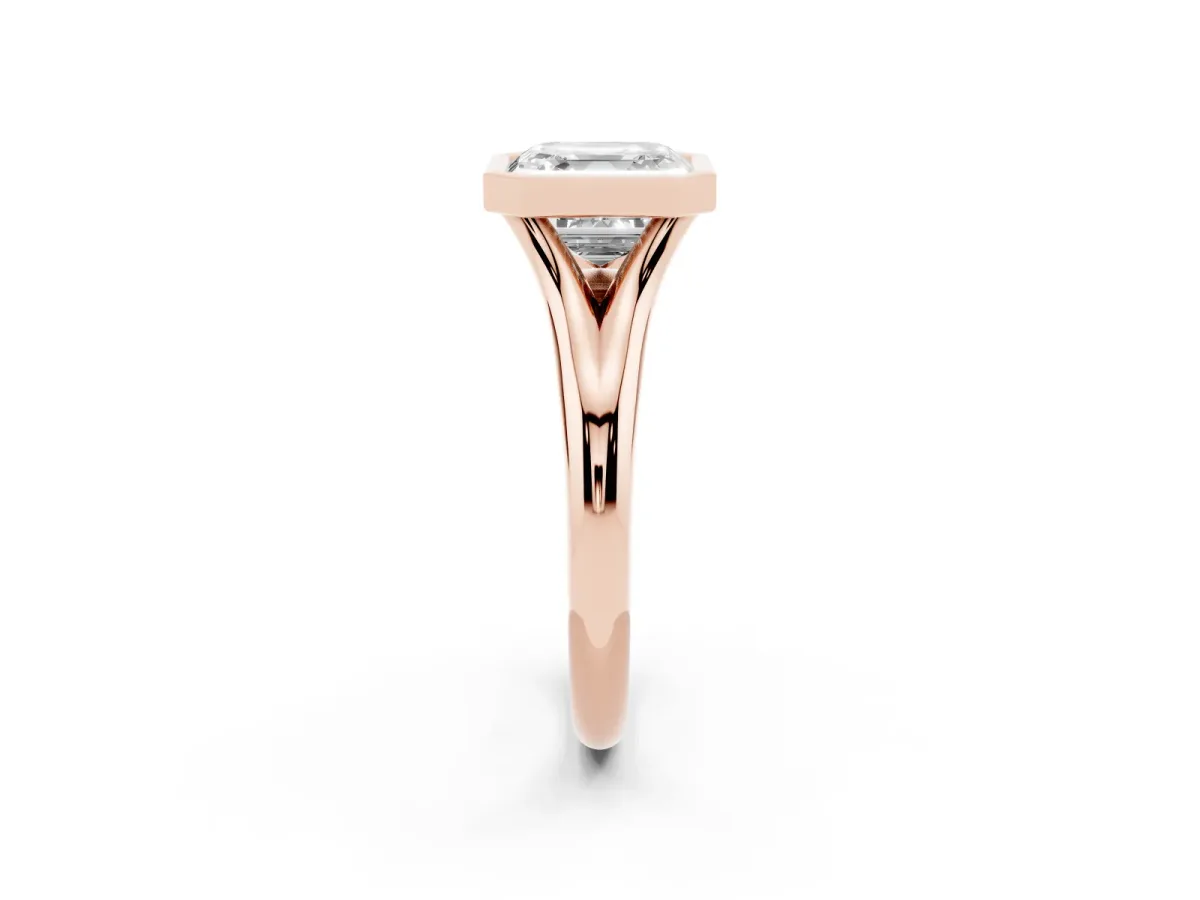 Bezel Set Asscher Cut Solitaire Diamond Ring with Smooth Band Rose gold