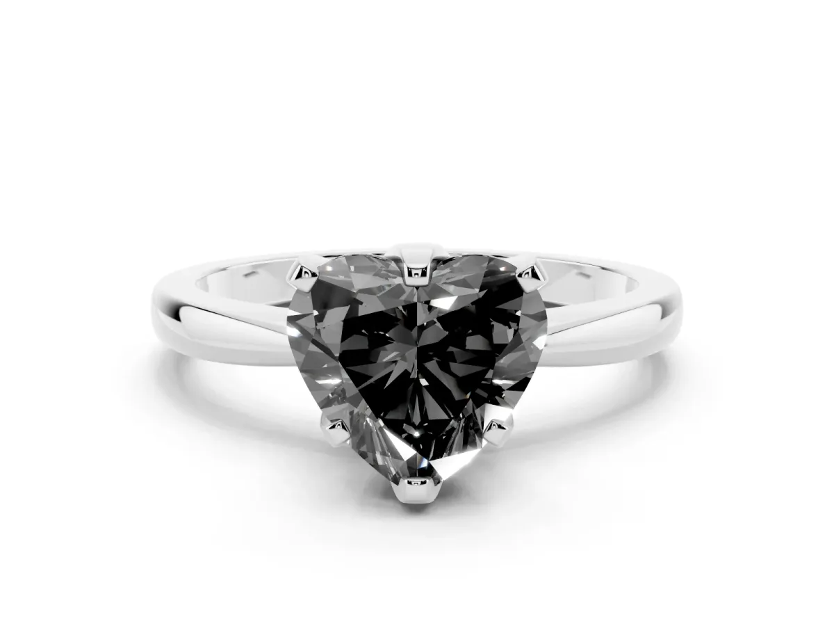 Fancy Black Heart Cut Solitaire Engagement Ring with Six-Prong Setting and Tapered Band Platinum