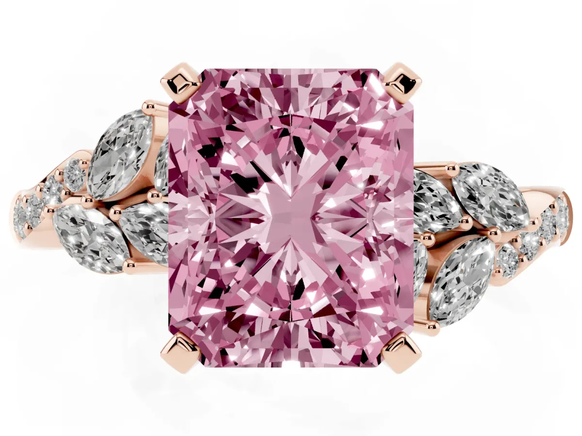 Fancy Pink Radiant Cut Solitaire Marquise Twist Band with Six-Prong Setting Rose gold