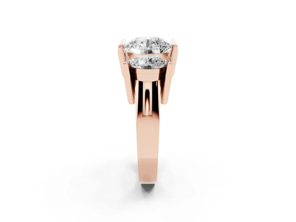 Three Stone Round Cut Cut Channel Set Diamond Ring Rose gold