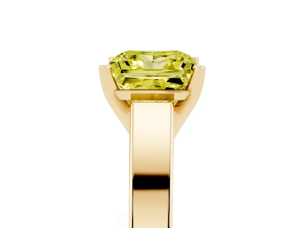 Fancy Yellow Princess Cut Solitaire Engagement Ring with Four-Prong Setting and Tapered Band Yellow gold