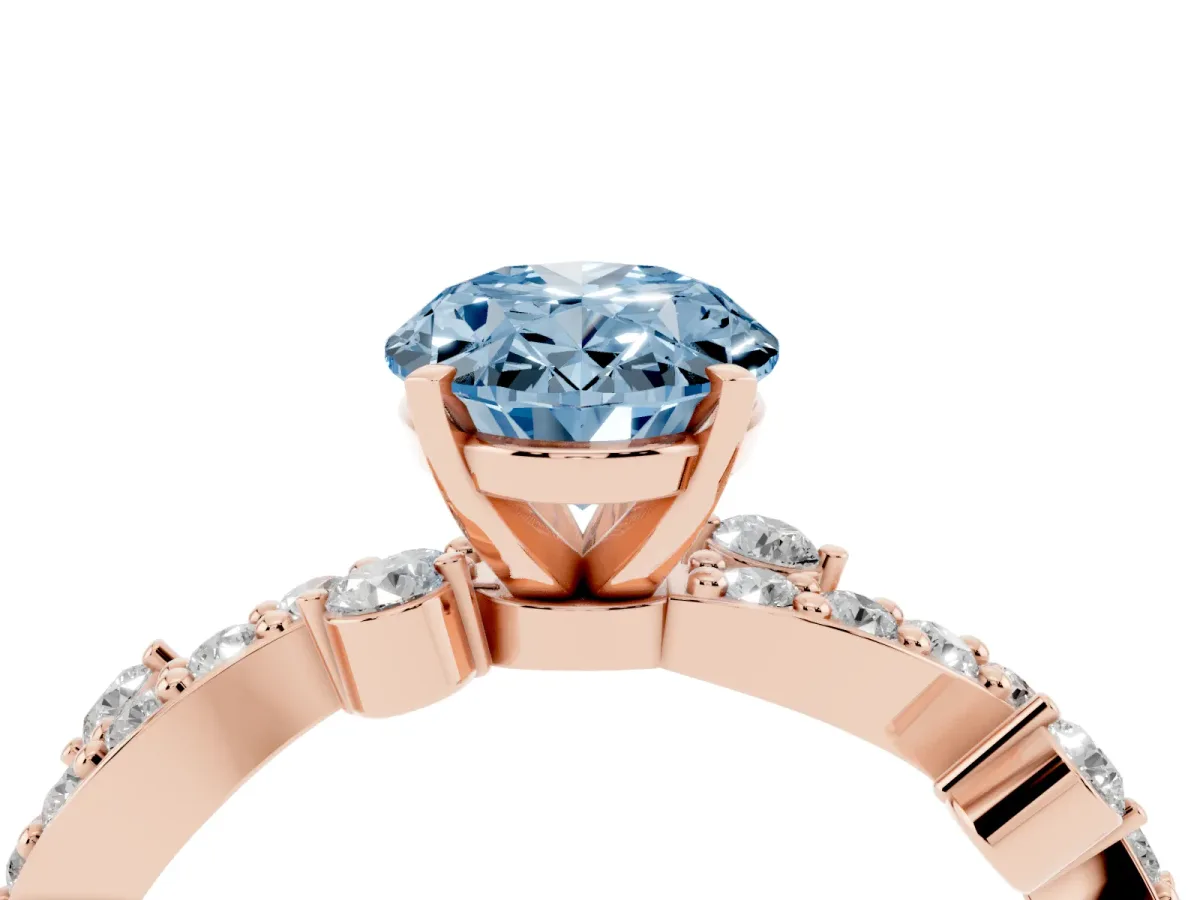 Fancy Blue Oval Cut Cut Solitaire Diamond Twisted Band with Pave Setting Rose gold