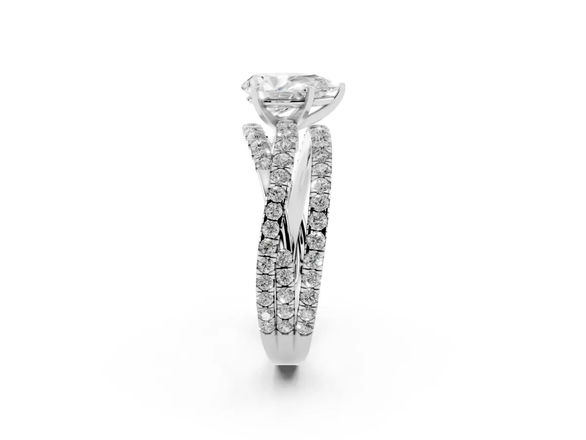 Pear Cut Solitaire Twist Band with Pavé Setting and Four-Prong Setting Platinum