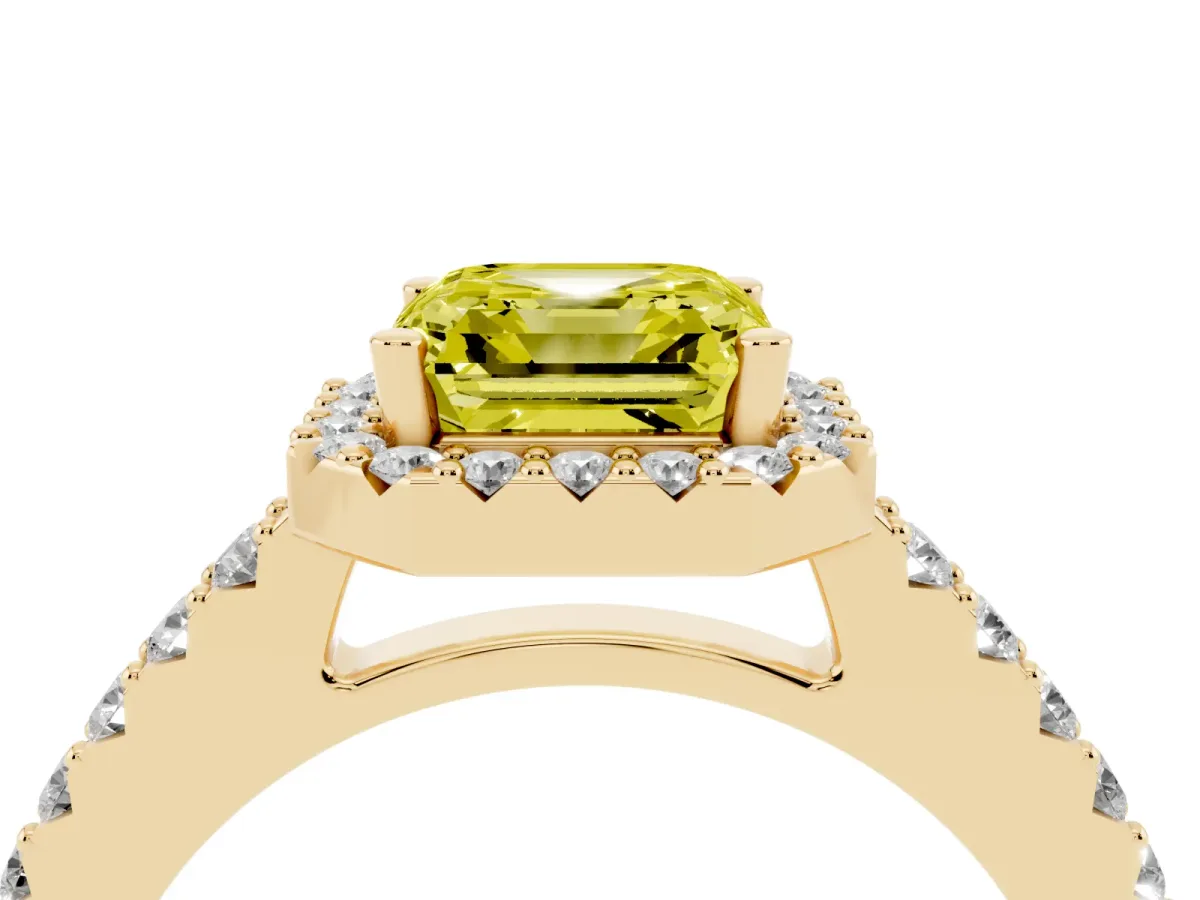 Fancy Yellow Asscher Cut Halo Diamond Pavé Solitaire Ring Yellow gold