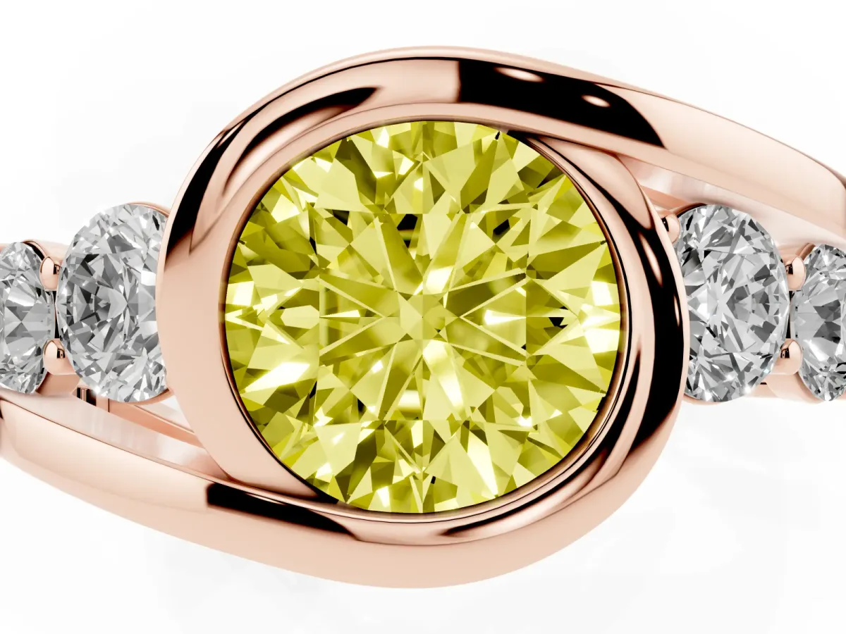 Fancy Yellow Bezel Set Round Cut Diamond Bypass Ring with Round Accents Rose gold
