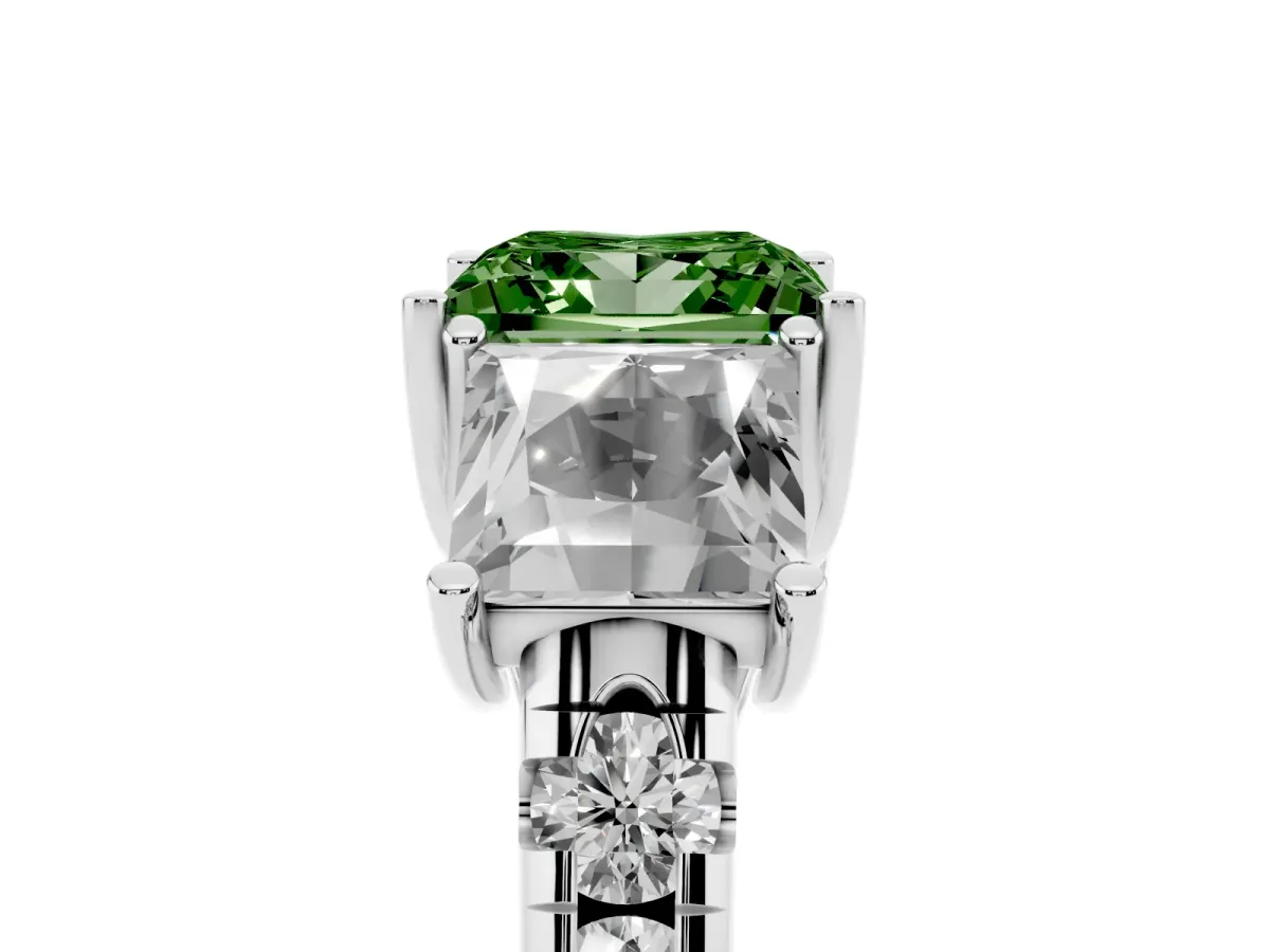 Fancy Green Three-Stone Princess Cut Diamond Pavé Band with Prong Setting Silver