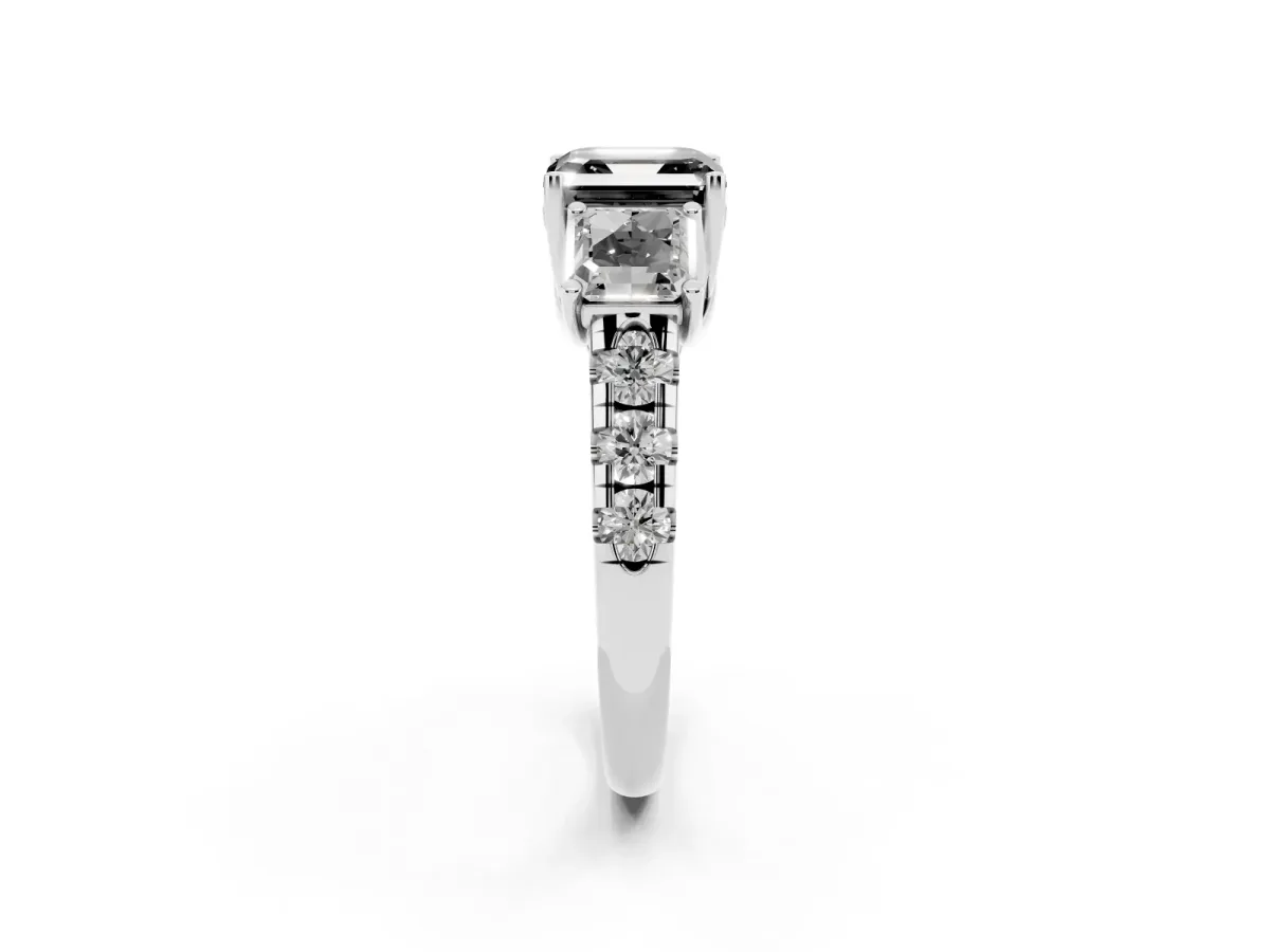 Fancy Black Three-Stone Asscher Cut Diamond Pavé Band with Prong Setting Platinum