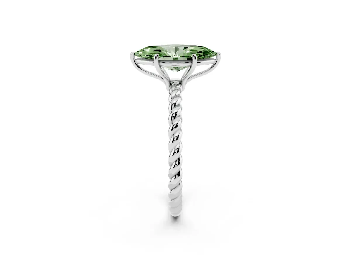 Fancy Green Marquise Cut Solitaire Twisted Band 4-Prong Ring Platinum