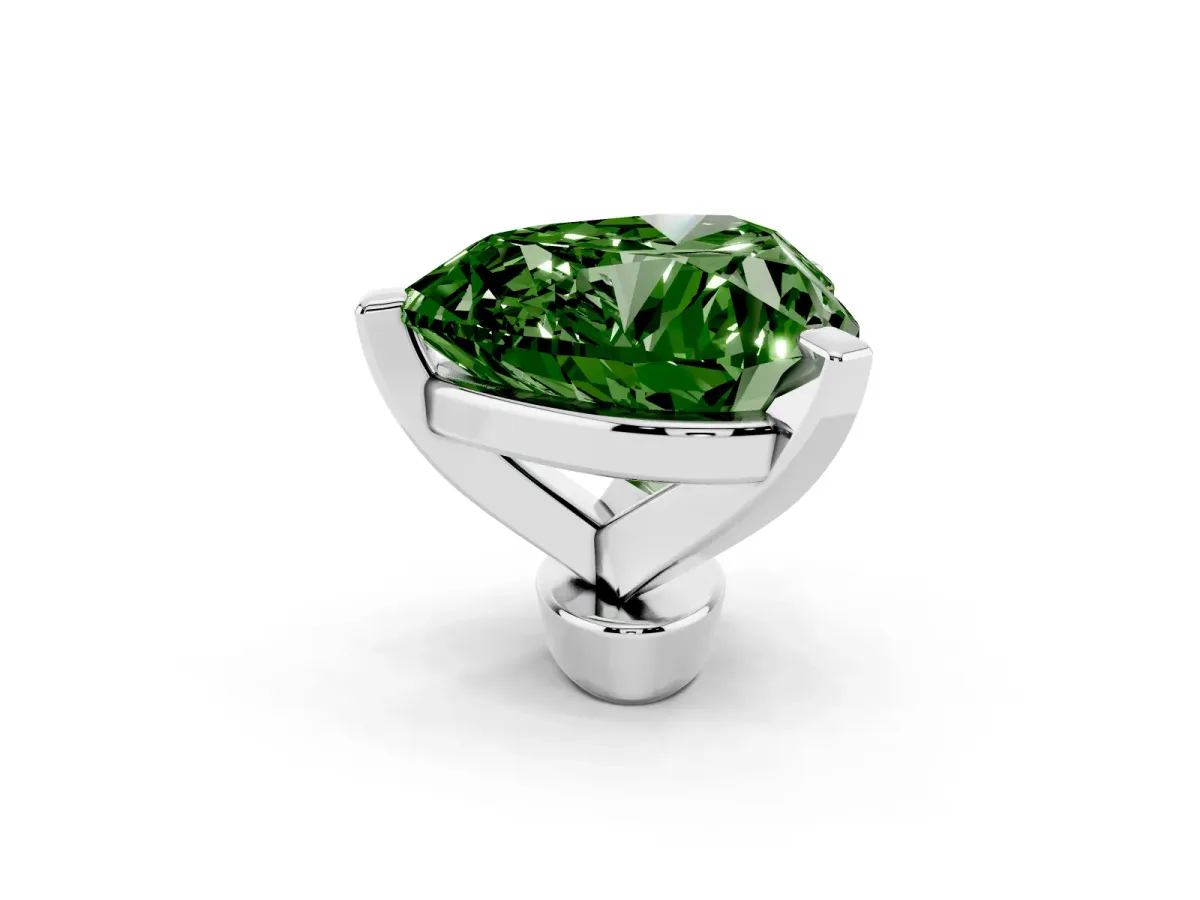 Fancy Green Heart Cut Diamond Solitaire Ring with Prong Setting and Classic Band Silver