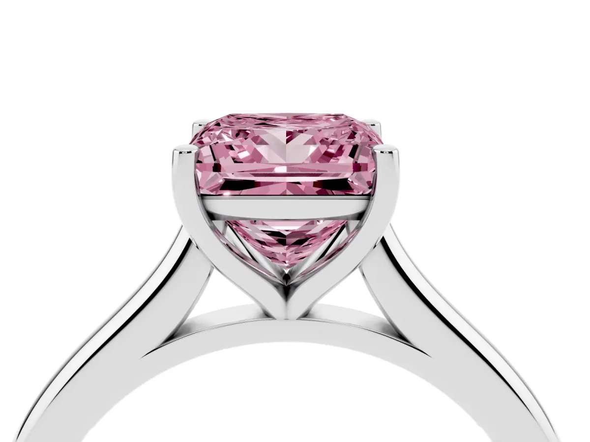 Fancy Pink Princess Cut Cut Solitaire Ring with Cathedral Band and Four-Prong Setting Silver