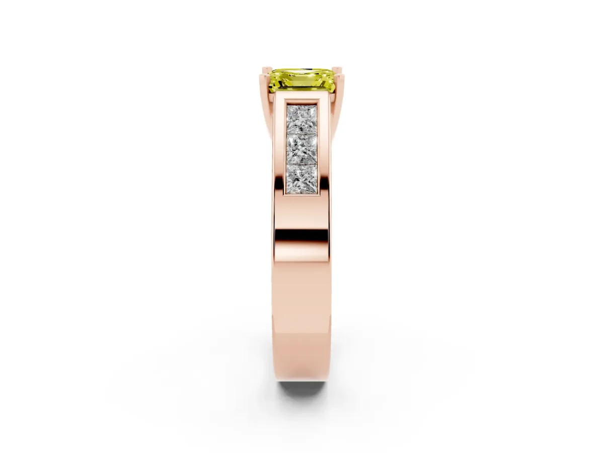 Fancy Yellow Asscher Cut Cut Channel Set Solitaire Ring with Four-Prong Setting Rose gold