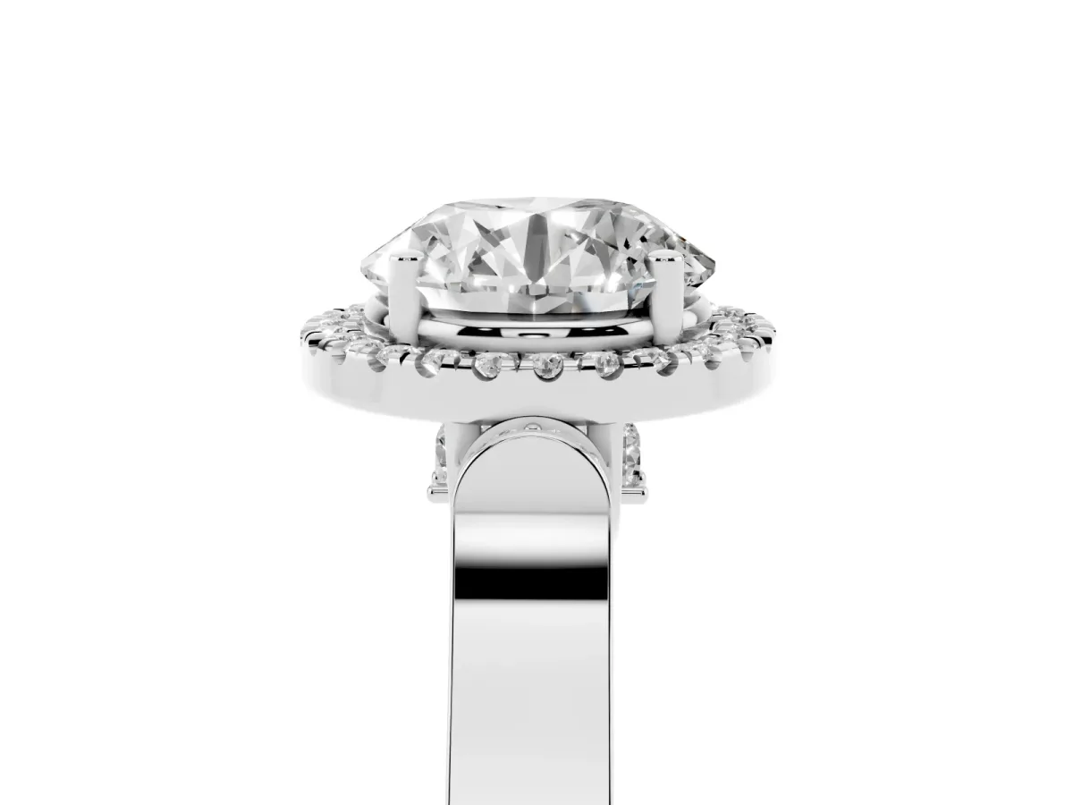 Round Cut Halo Round Diamond Twist Band with Four-Prong Setting Silver