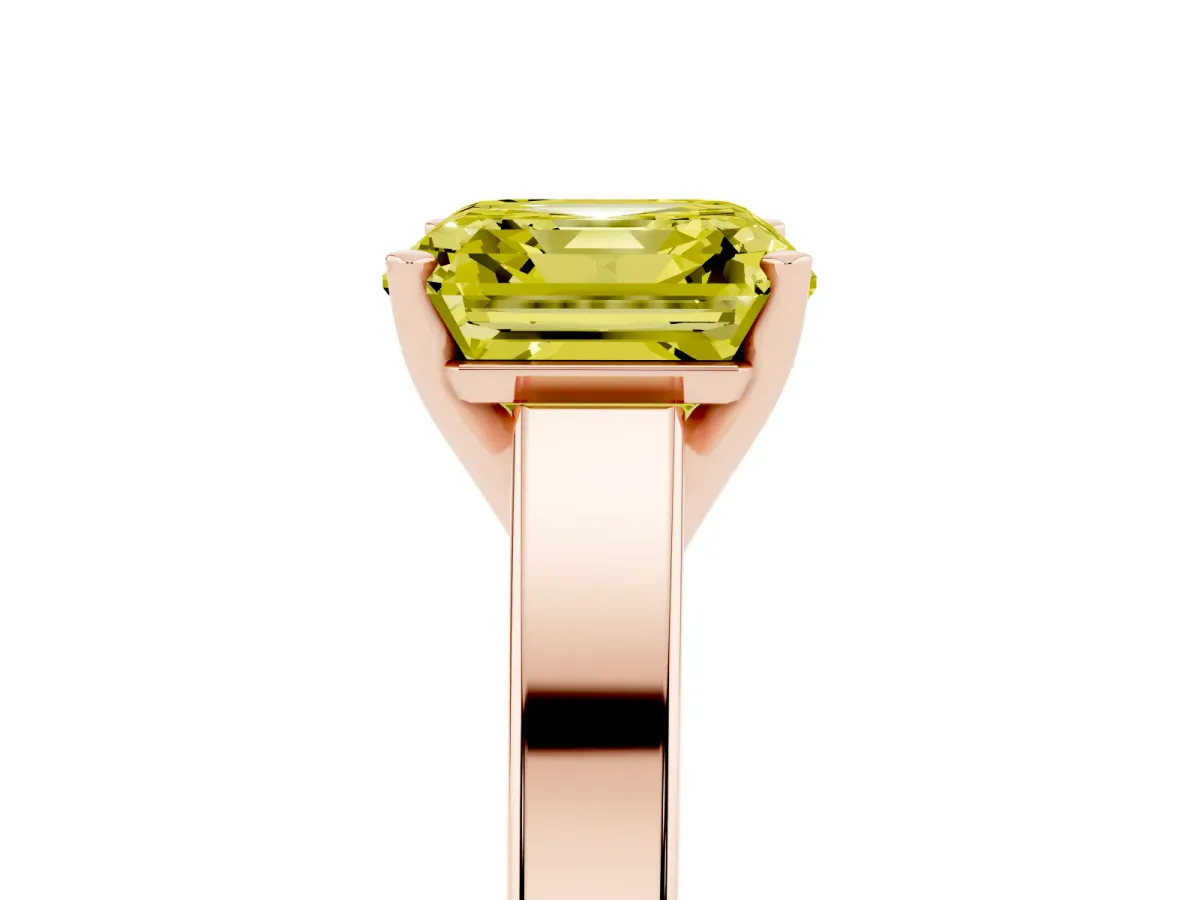 Fancy Yellow Asscher Cut Solitaire Engagement Ring with Four-Prong Setting and Tapered Band Rose gold