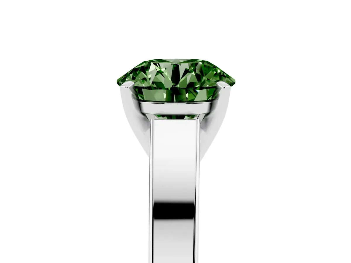 Fancy Green Round Cut Solitaire Engagement Ring with Four-Prong Setting and Tapered Band White gold
