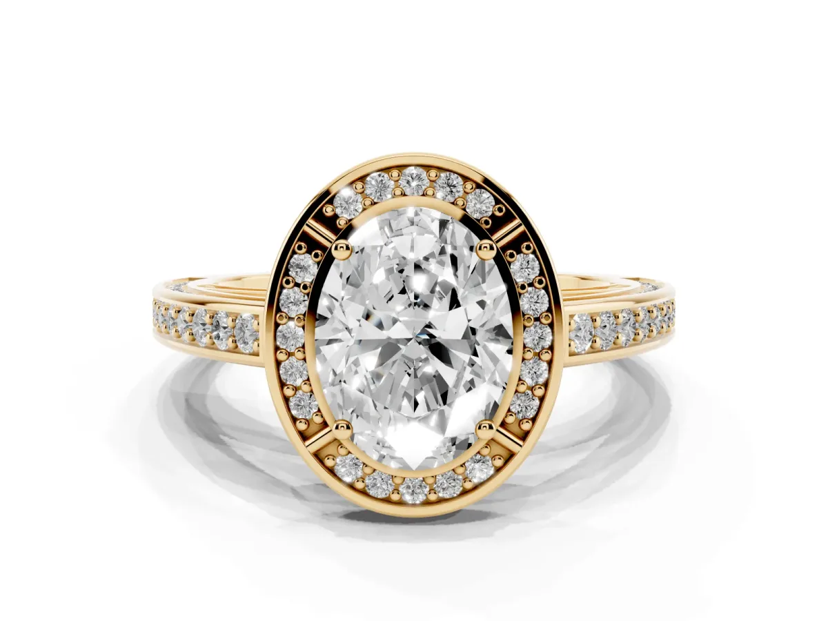 Oval Cut Cut Halo Pave Split Shank Prong Setting Ring Yellow gold