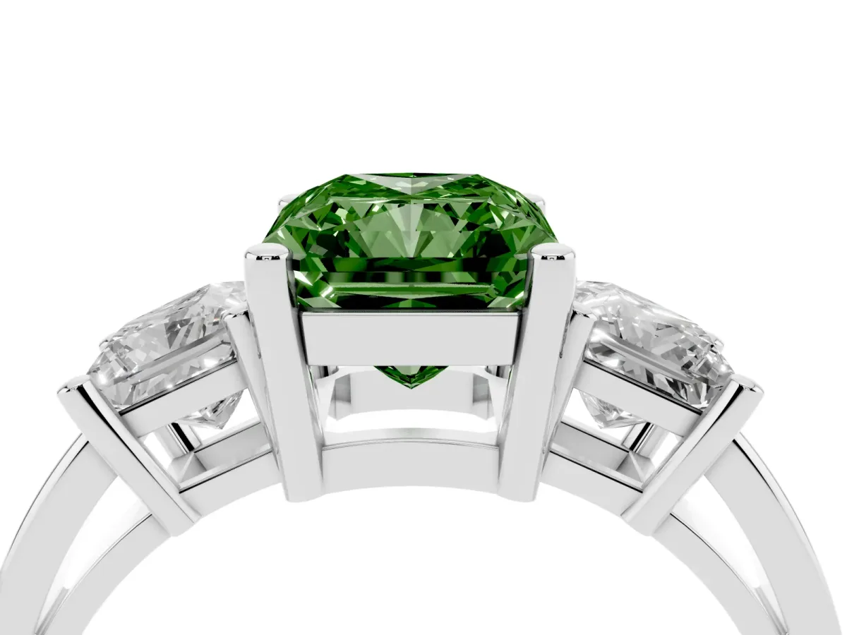 Fancy Green Three-Stone Radiant Cut Cut Solitaire Ring with Prong Setting Silver