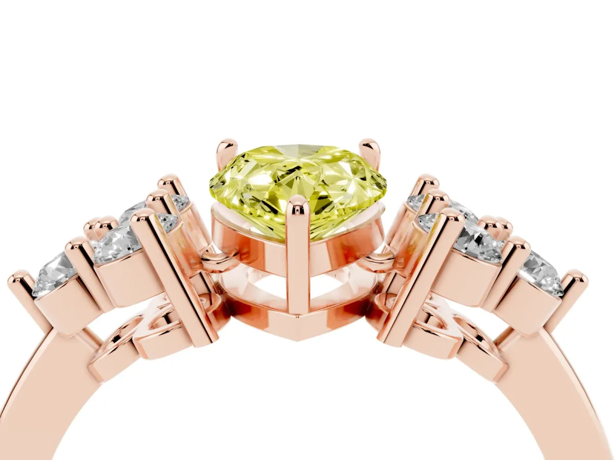 Fancy Yellow Pear Cut Brilliant Diamond Cluster Accent Solitaire Ring with Prong Setting Rose gold