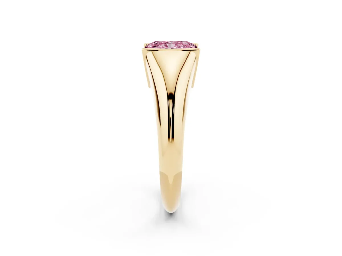 Fancy Pink Radiant Cut Solitaire Tension Set Diamond Ring Yellow gold