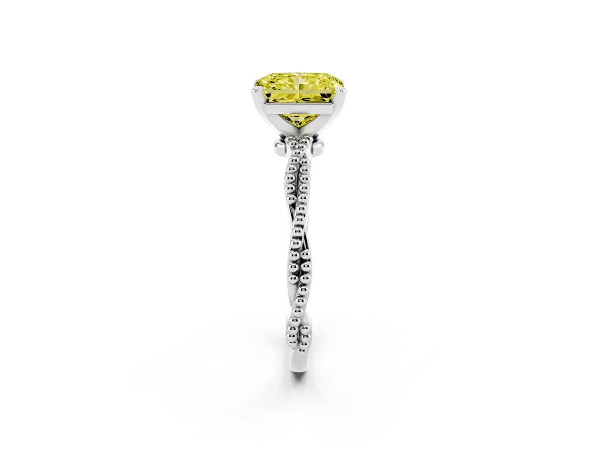 Fancy Yellow Radiant Cut Solitaire Twisted Band with Bead Prong Setting Silver