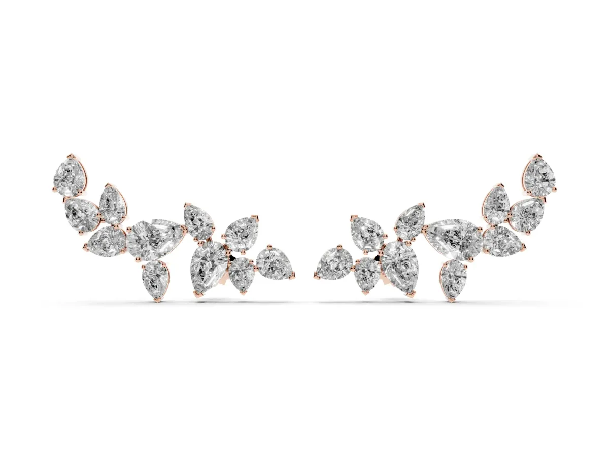 Pear Diamond Curved Cluster Climber Earrings Rose gold