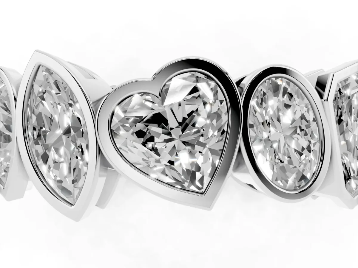 Mixed Shape Diamond Bezel Set Eternity Wedding Band Silver