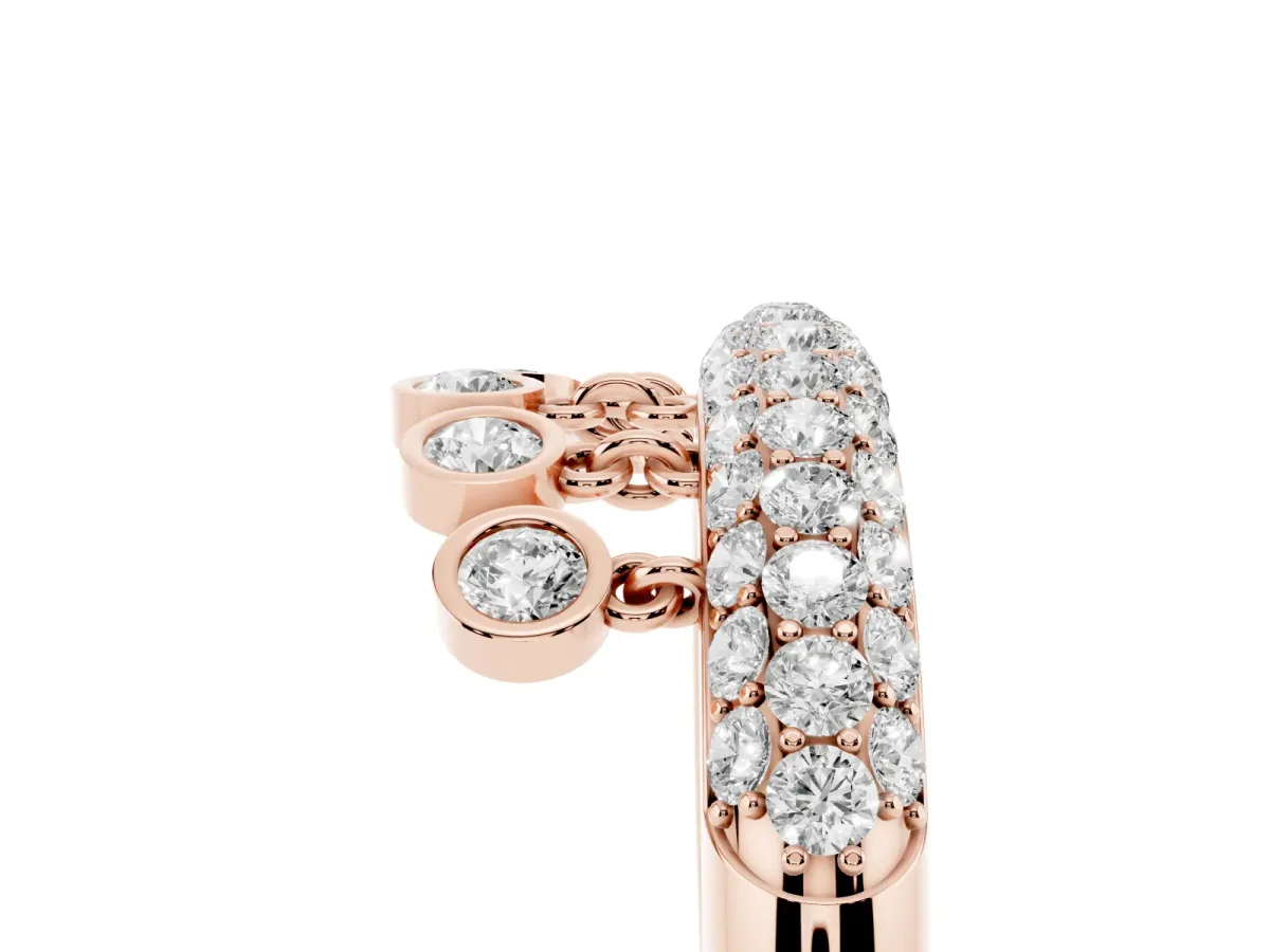 Round Diamond Dangle Promise Ring with Round Diamond Pavé Rose gold