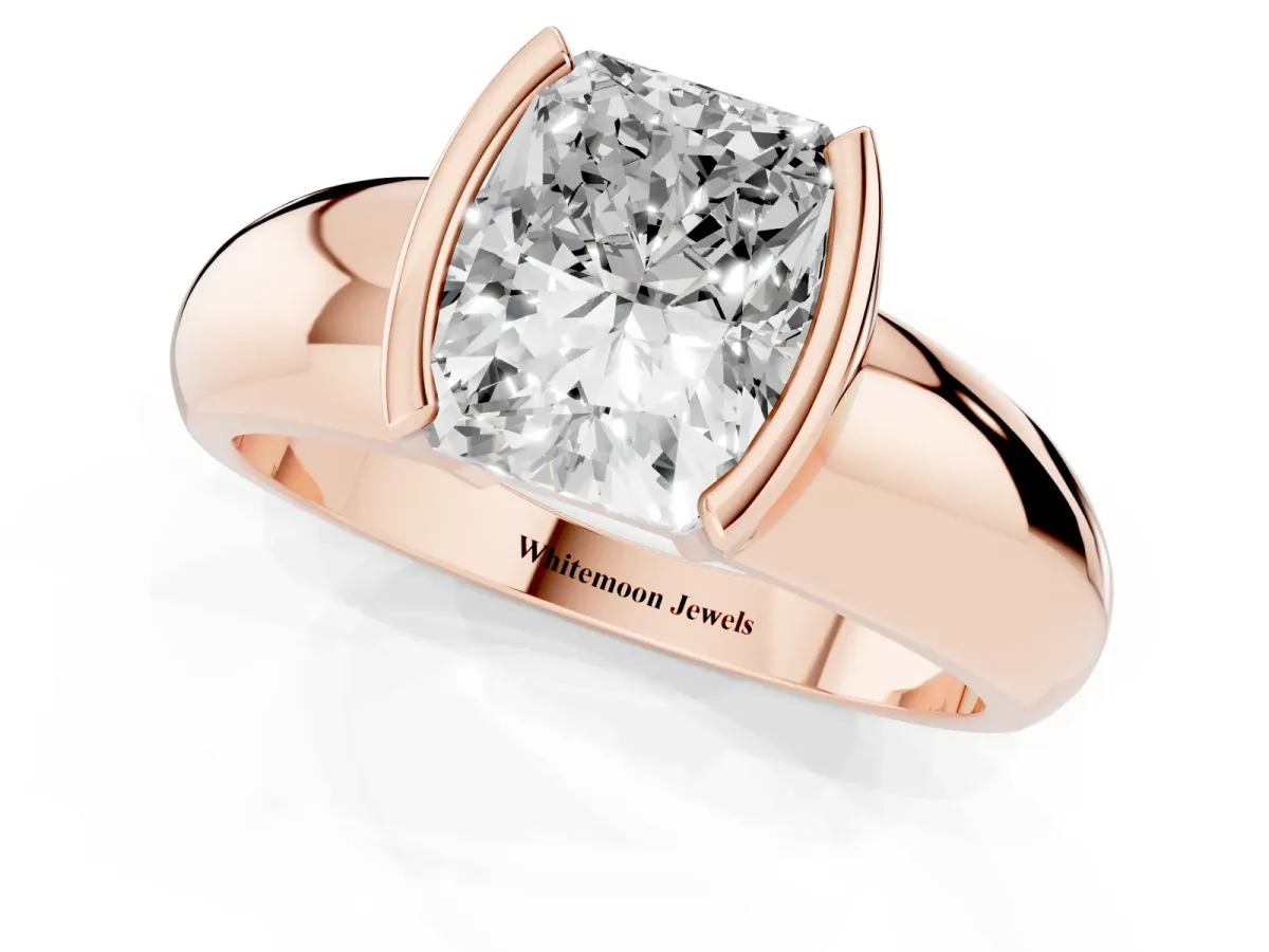 Radiant Cut Solitaire Tension Set Diamond Ring with Wide Band Rose gold