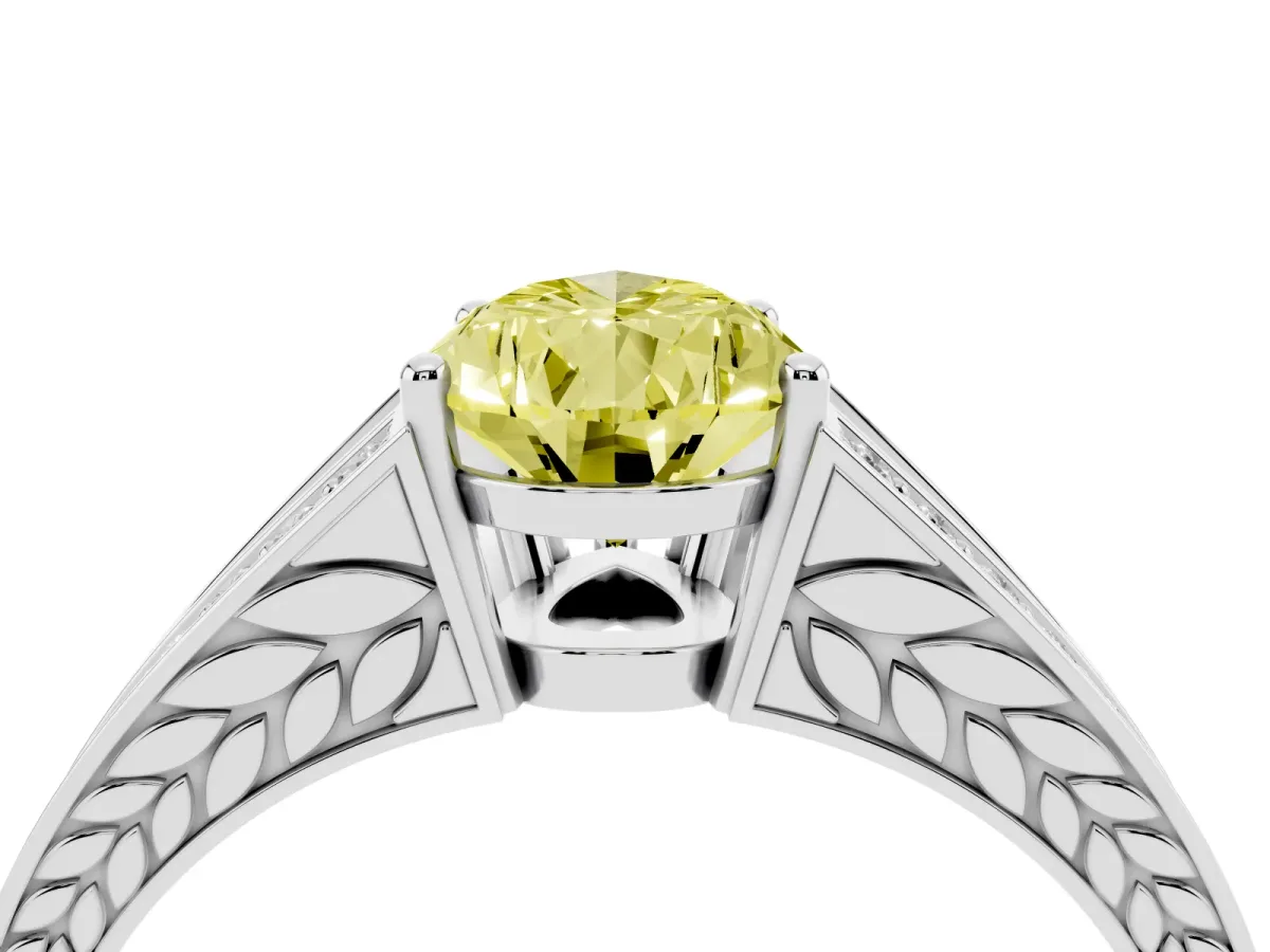 Fancy Yellow Pear Cut Diamond Split Shank Ring with Pavé Band and Four-Prong Setting Silver