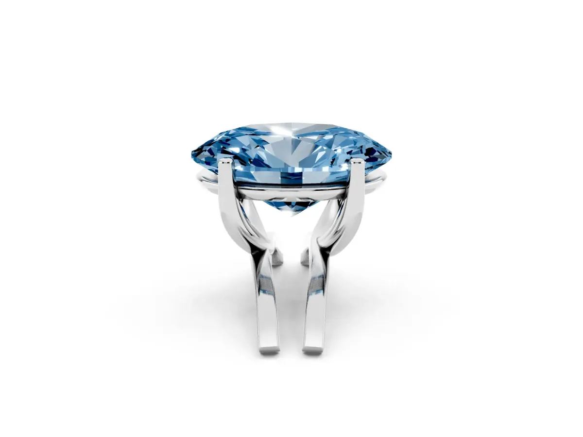 Fancy Blue Oval Cut Cut Diamond Solitaire Engagement Ring with Tapered Plain Band and Four-Prong Setting White gold