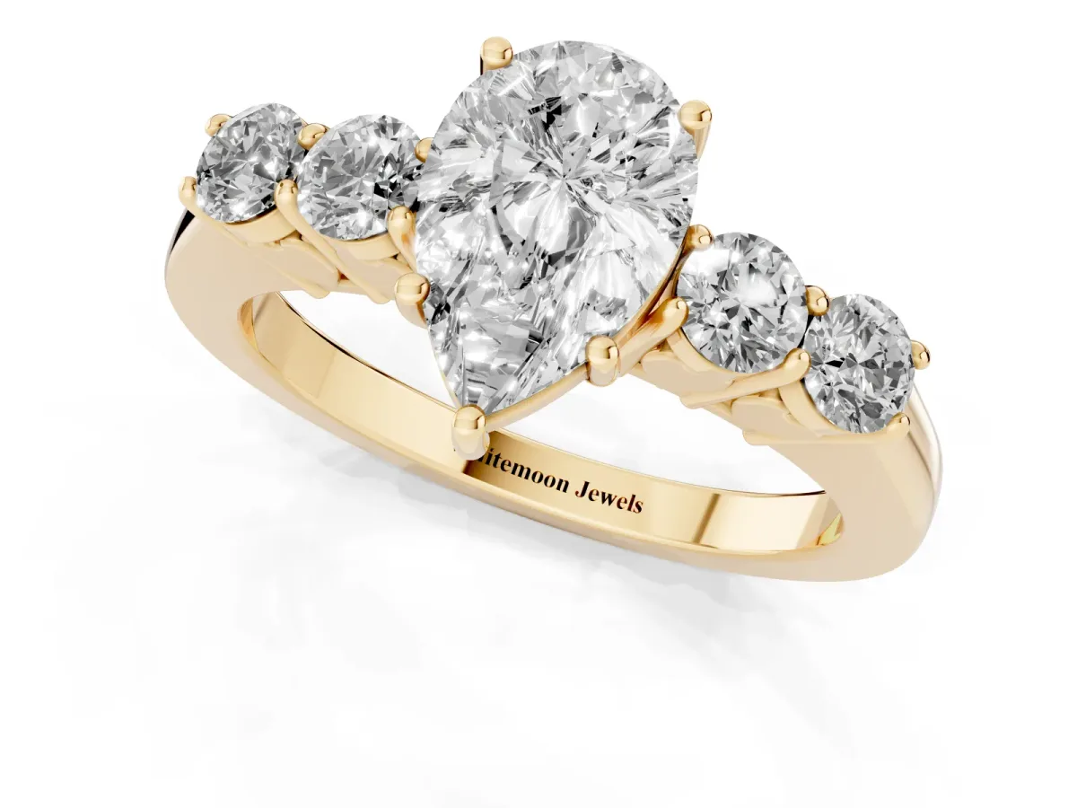 Pear Cut Cut Diamond Five-Stone Prong Set White Gold Ring Yellow gold