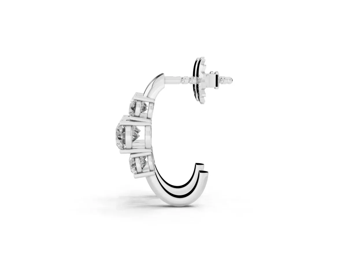 Round Brilliant Diamond U-Hoop Earrings with Prong Setting Silver