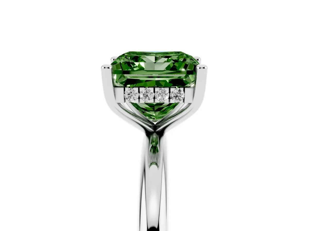 Fancy Green Princess Cut Cut Solitaire Engagement Ring with Four-Prong Setting and Classic Band White gold