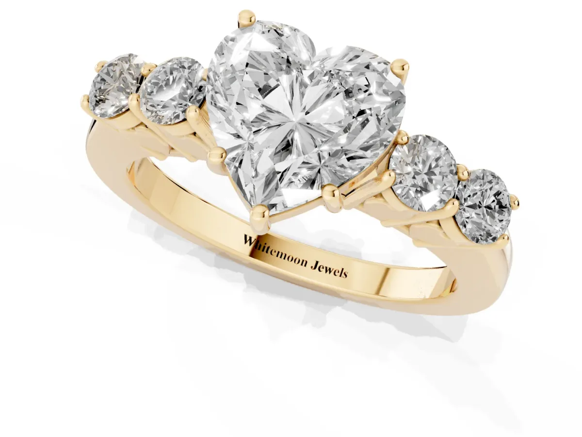 Heart Cut Cut Diamond Five-Stone Prong Set White Gold Ring Yellow gold
