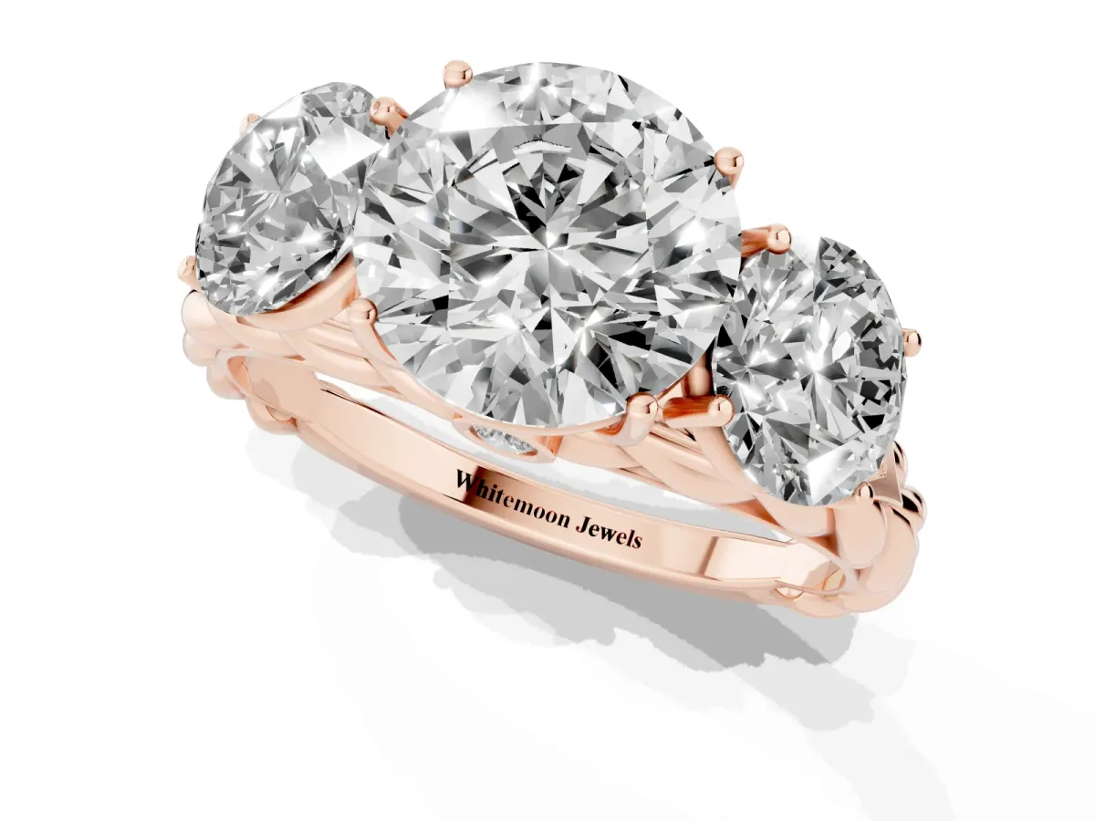 Three-Stone Round Cut Diamond Braided Band Ring with Four-Prong Setting Rose gold