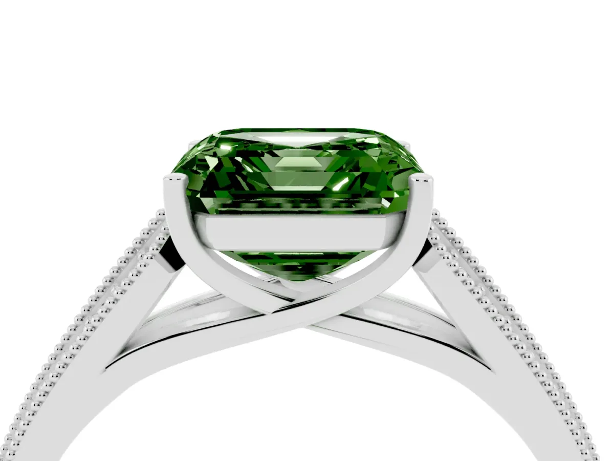 Fancy Green Asscher Cut Cut Pave Split Shank Engagement Ring with Four-Prong Setting Silver