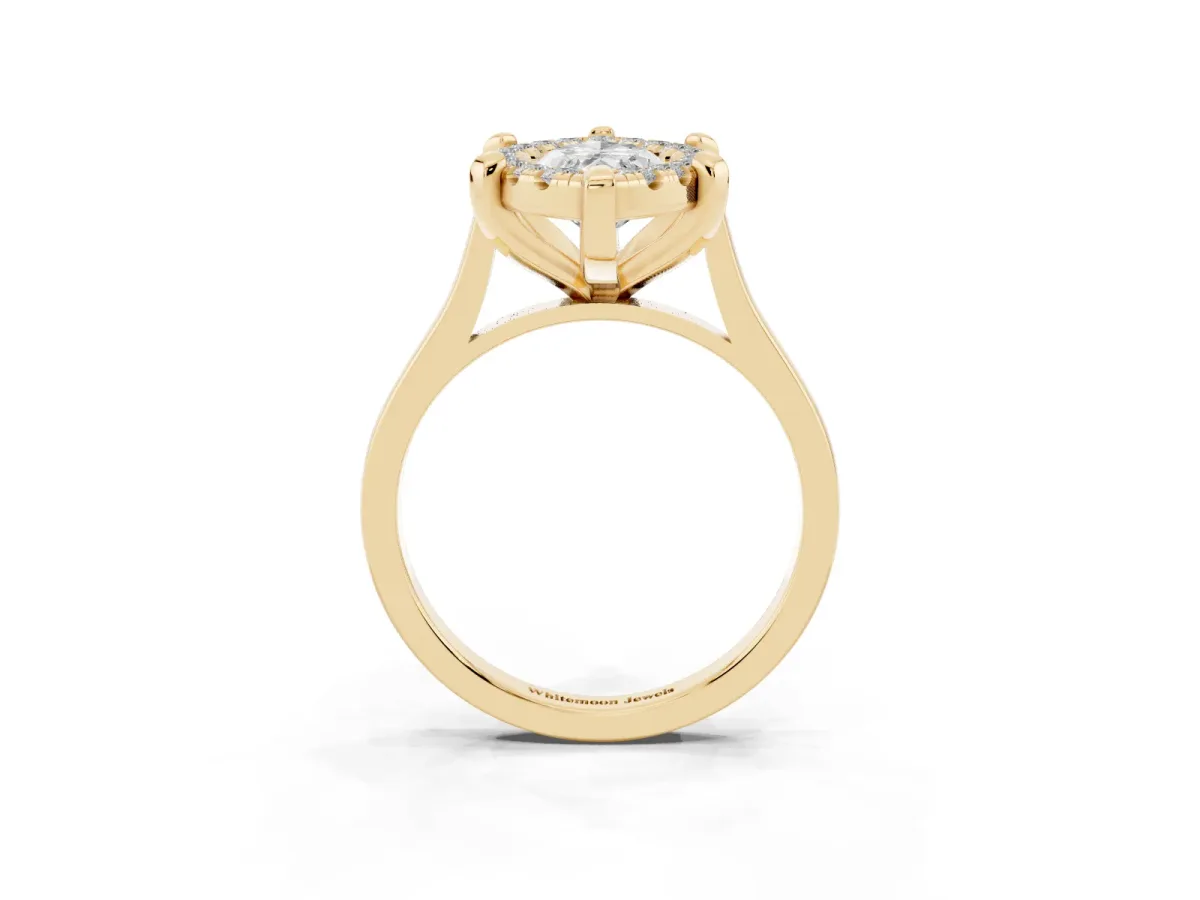 Marquise Cut Diamond Cluster Halo Solitaire with Four-Prong Setting Yellow gold